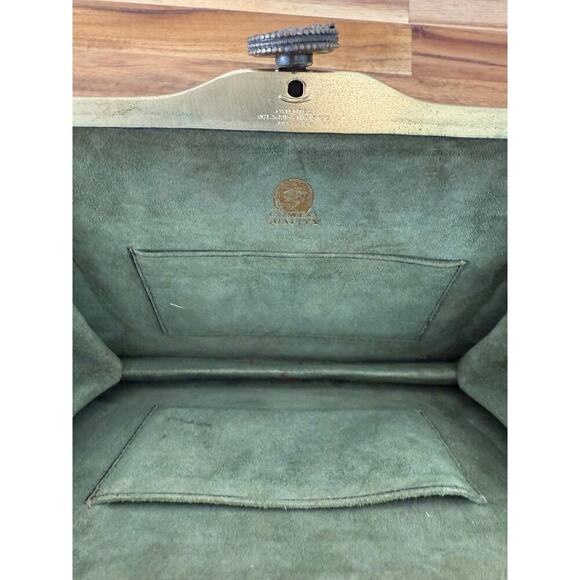 Antique Vintage Hand Tooled Brown Leather Purse Suede Lining Hand Strap - Picture 4 of 8